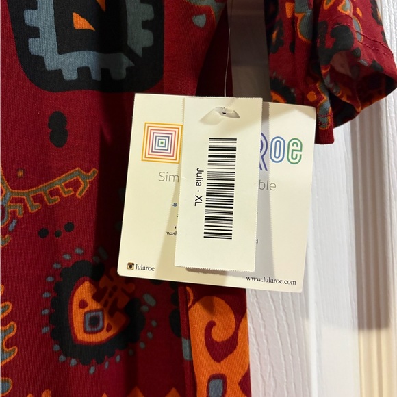 LuLaRoe Red and Orange Patterned Midi Dress - Picture 2 of 4